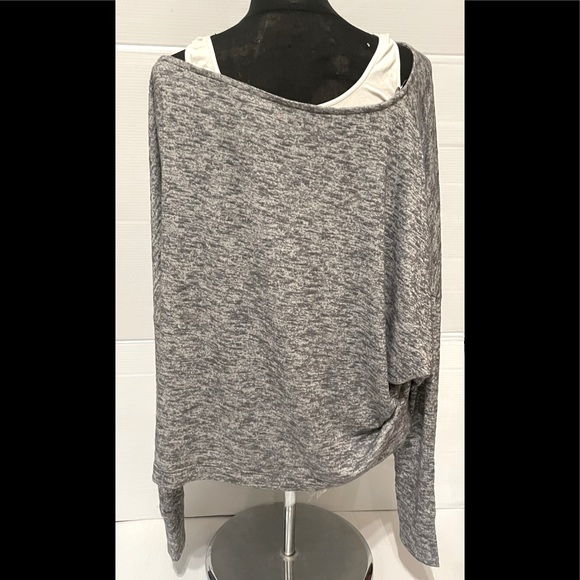 Cabana by Crown & Ivy Womens Heather Grey Top one Shoulder Dolman sleeve size XL - Picture 9 of 9